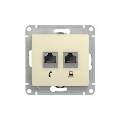 GLOSSA РОЗЕТКА двойная RJ11+RJ45. кат.5E. механизм. БЕЖЕВЫЙ