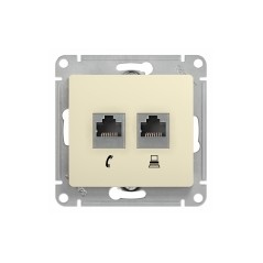 GLOSSA Розетка телефон/компьютер RJ11+RJ45 категория 5е в рамку бежевая