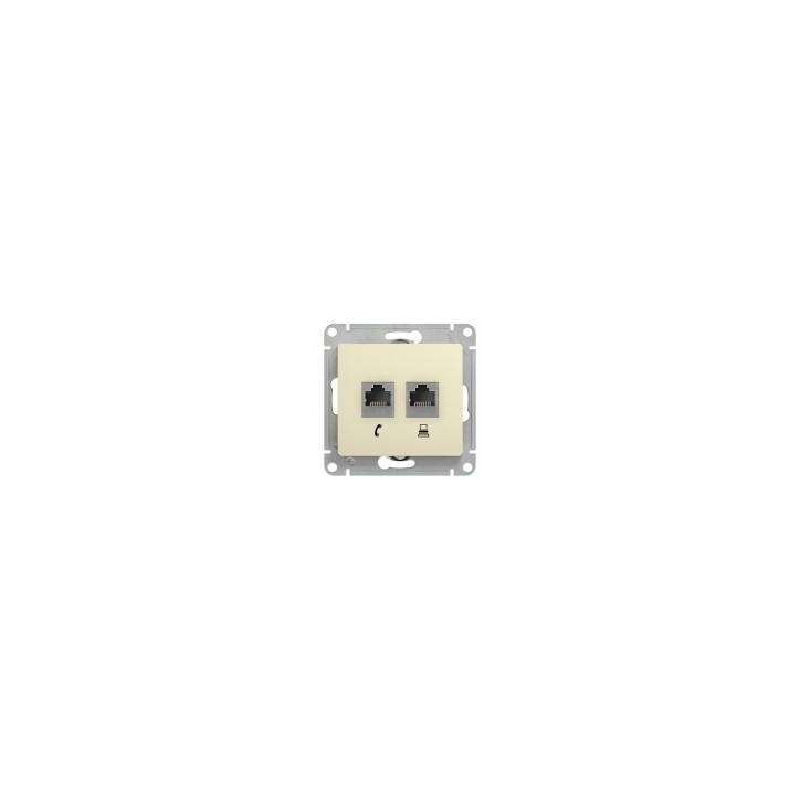 GLOSSA Розетка телефон/компьютер RJ11+RJ45 категория 5е в рамку бежевая