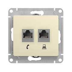 GLOSSA Розетка телефон/компьютер RJ11+RJ45 категория 5е в рамку бежевая