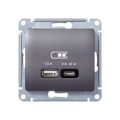 GLOSSA USB РОЗЕТКА A + тип-C 45W высокоскор.заряд. QC, PD, механизм, ГРАФИТ