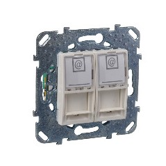UNICA Розетка компьютерная 2хRJ45 в рамку категория 5е бежевая
