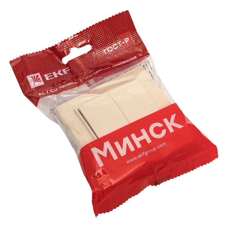 Выключатель двухклавишный СП 10А бежевый Минск