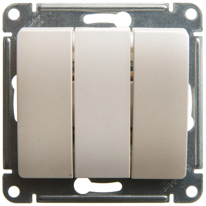GLOSSA Выключатель трехклавишный схема 3 перламутр в рамку