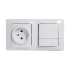 Блок: розетка + выключатель трехклавишный белый