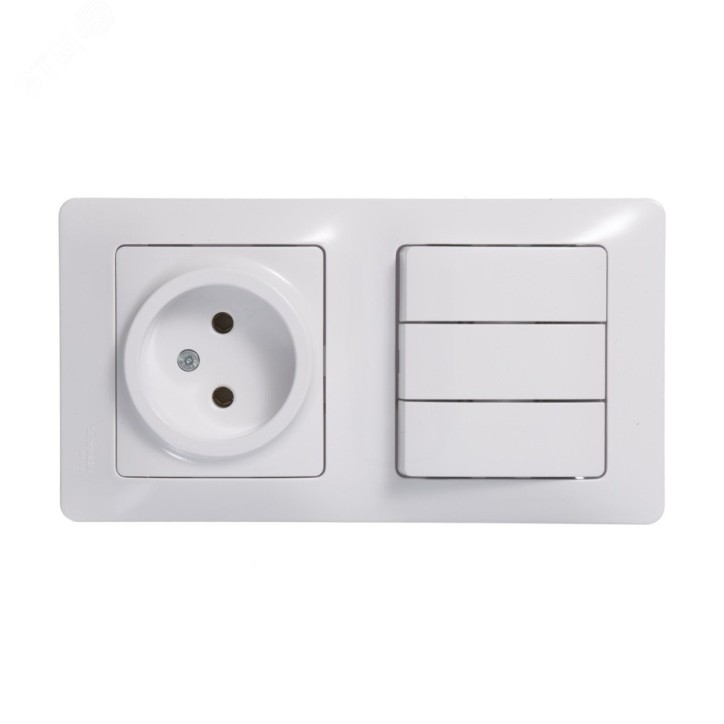 Блок: розетка + выключатель трехклавишный белый