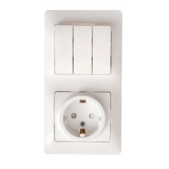 Блок: розетка + выключатель трехклавишный белый