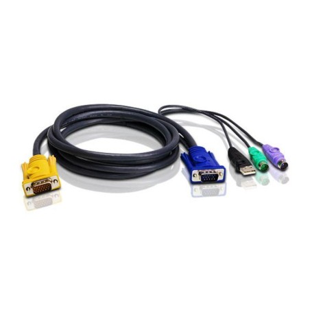 Шнур, мон., клав.+мышь USB, SPHD-»HD DB15+USB A-Тип+2x6MINI-DIN, Male-4xMale, 8+8 проводов, опрессованный, 3 метр., черный, (с п