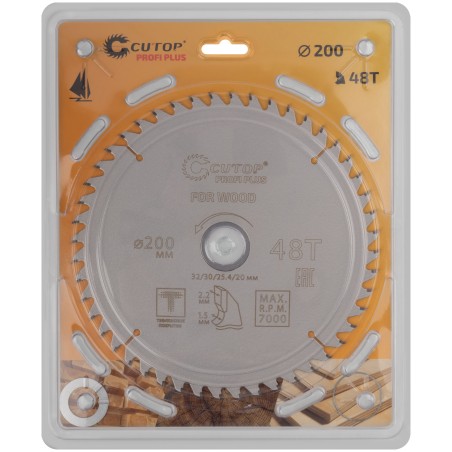 Диск пильный по дереву с тефлоновым покрытием 48Т, Profi plus, 200x1,5/2,2x32/30/25,4/20 мм