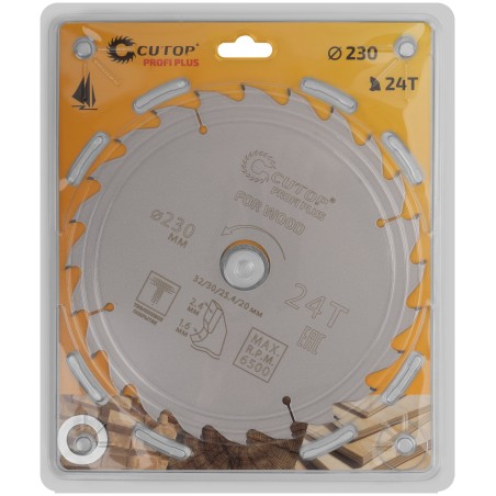 Диск пильный по дереву с тефлоновым покрытием 24Т, Profi plus, 230x1,6/2,4x32/30/25,4/20 мм
