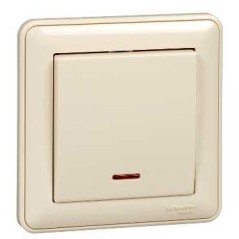 Выключатель одноклавишный, с подсветкой, 10АХ, в сборе, слоновая кость