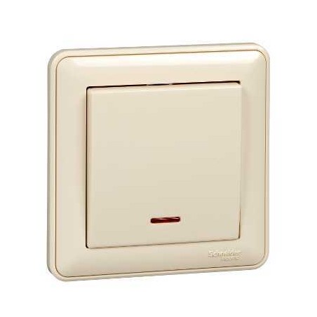 Выключатель одноклавишный, с подсветкой, 10АХ, в сборе, слоновая кость