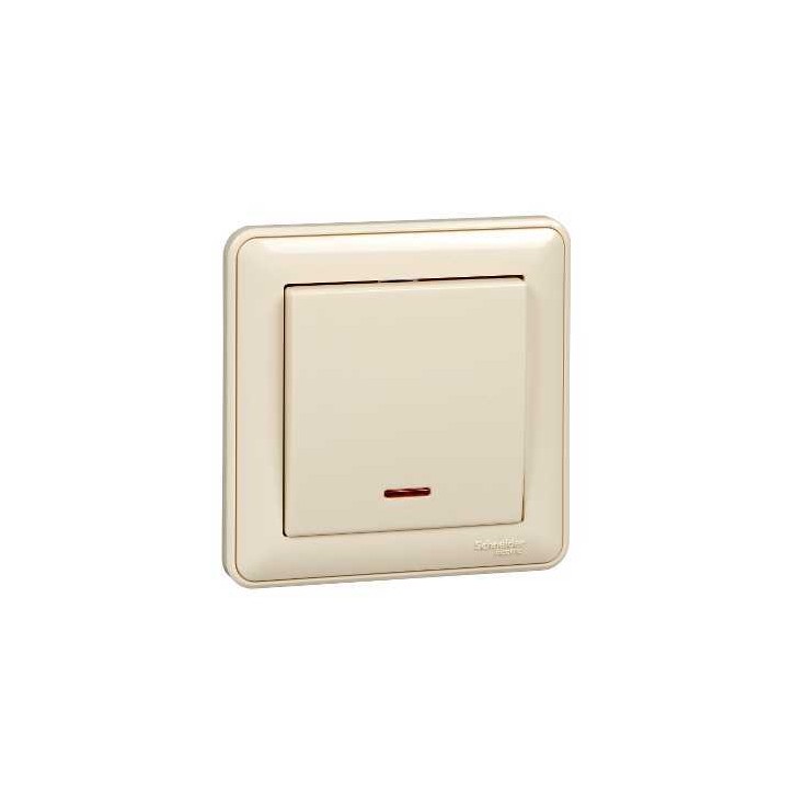 Выключатель одноклавишный, с подсветкой, 10АХ, в сборе, слоновая кость