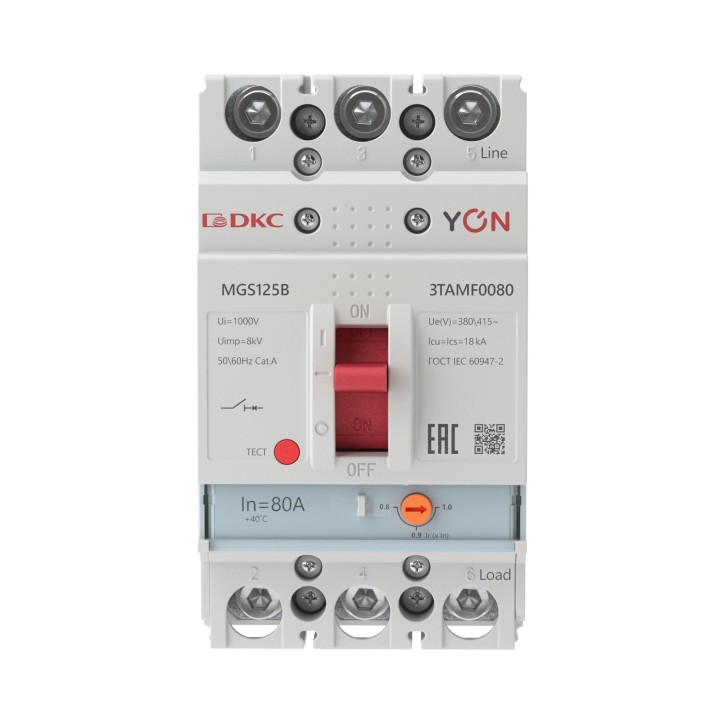 Выключатель автоматический YON MGS125 3P 64-80A 18kA