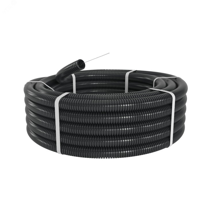 Труба гофрированная DN36мм ПВ-2 Dвн 36.3мм Dнар 42.5мм с протяжкой черная полиамид 6