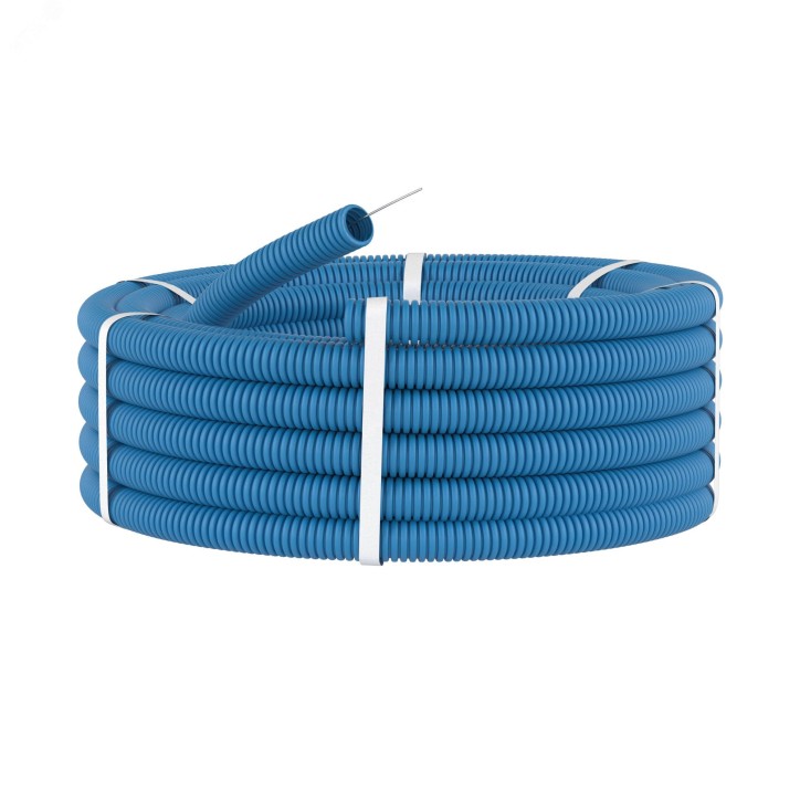 Труба гофрированная ППЛ 32 мм с протяжкой легкая синяя (25м ) Труба гофрированная ППЛ 32 мм с протяжкой легкая синяя (25м )