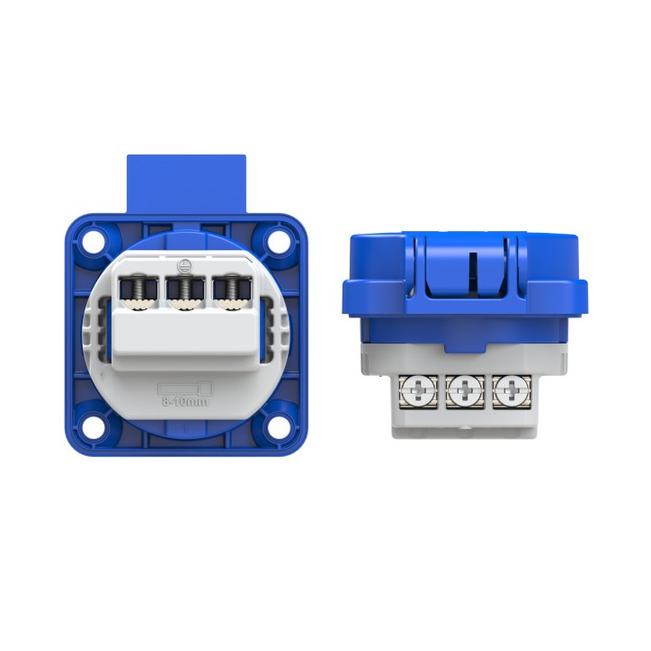 Розетка встраиваемая 16А/250V/2P+E/IP54 50x50 подкл. сзади синяя Розетка встраиваемая 16А/250V/2P+E/IP54 50x50 подкл. сзади синяя