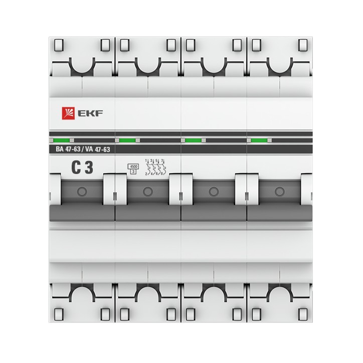 Автоматический выключатель ВА 47-63, 4P 3А (C) 4,5kA EKF PROxima