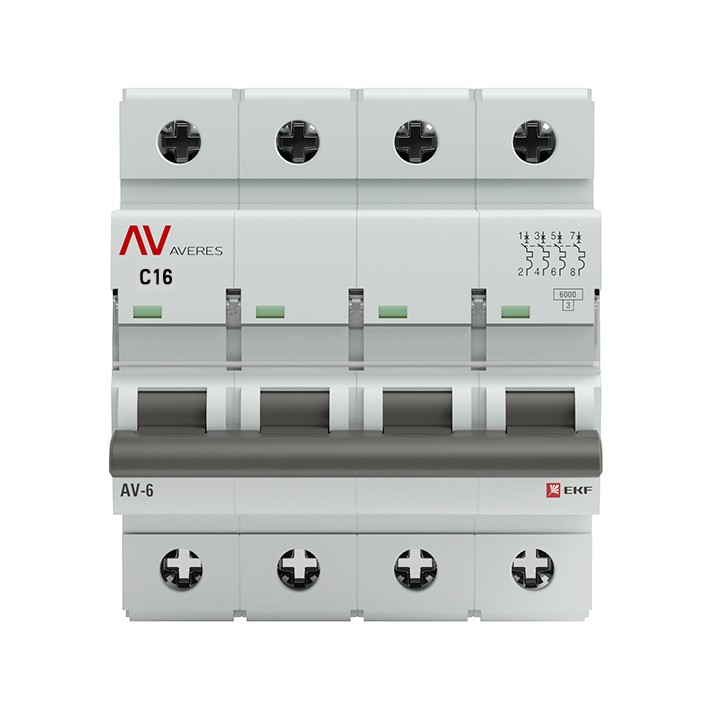 Выключатель автоматический AV-6 4P 16A (C) 6kA AVERES Выключатель автоматический AV-6 4P 16A (C) 6kA AVERES