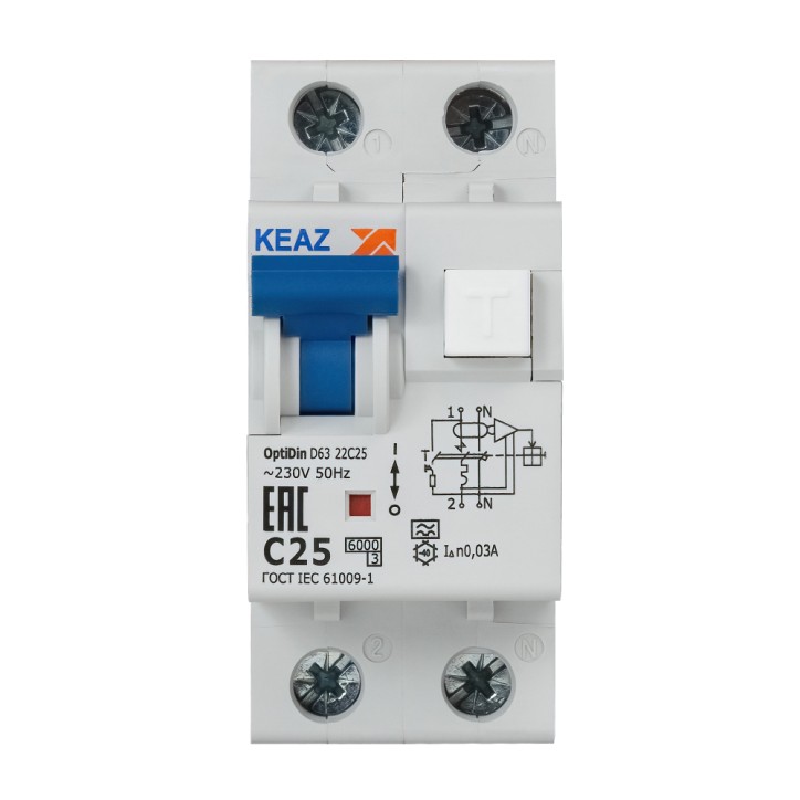 Выключатель автоматический дифференциального тока АВДТ с защитой от сверхтоков 2П 25А 30мА A OptiDin