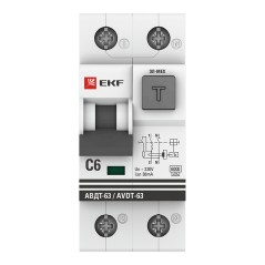 Дифференциальный автомат АВДТ-63 6А/30мА (характеристика C, эл-мех тип A) 6кА EKF PROxima