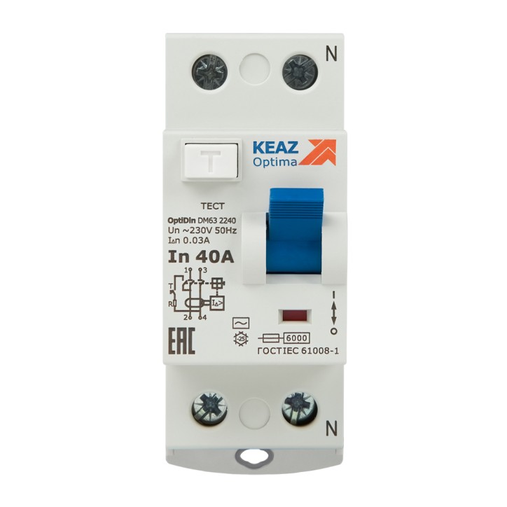Выключатель дифференциального тока (УЗО) 2П 40А 30мА AС OptiDin DМ63-2240-AС-УХЛ4 Выключатель дифференциального тока (УЗО) 2П 40А 30мА AС OptiDin DМ63-2240-AС-УХЛ4