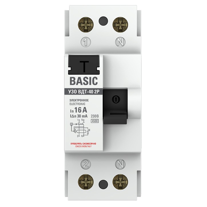 Устройство защитного отключения УЗО ВД-40 2P 16А/30мА электронный Basic