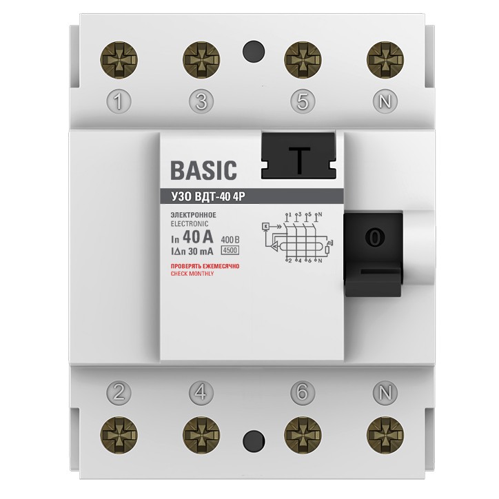 Устройство защитного отключения УЗО ВД-40 4P 40А/30мА электронный Basic