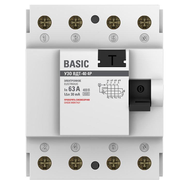 Устройство защитного отключения УЗО ВД-40 4P 63А/30мА электронный Basic Устройство защитного отключения УЗО ВД-40 4P 63А/30мА электронный Basic