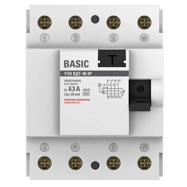 Устройство защитного отключения УЗО ВД-40 4P 63А/30мА (электронное) EKF Basic