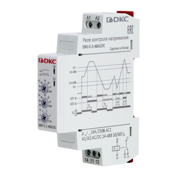 Реле контроля напряжения однофазное, конфигурация контакта 1CO, 24-48В AC/DC