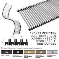 Конвектор внутрипольный Gekon Eco c решеткой UNA (натуральный алюминий) H09 L120 T30