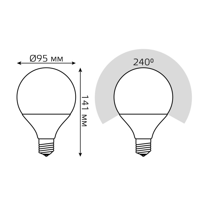 Лампа Gauss G95 16W 1480lm 3000K E27 LED 1/20