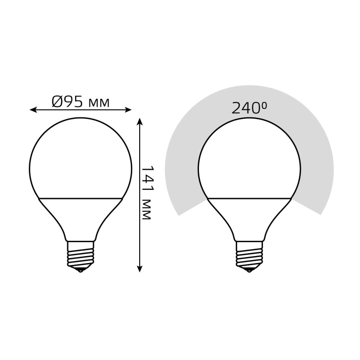 Лампа светодиодная LED 16 Вт 1480 лм 3000К шар G95 теплый E27 AC 220В Black Gauss Лампа светодиодная LED 16 Вт 1480 лм 3000К шар G95 теплый E27 AC 220В Black Gauss