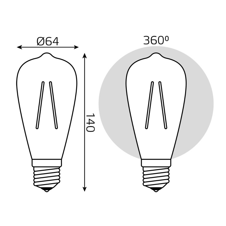 Лампа Gauss Filament ST64 6W 550lm 2400К E27 golden LED 1/10/40