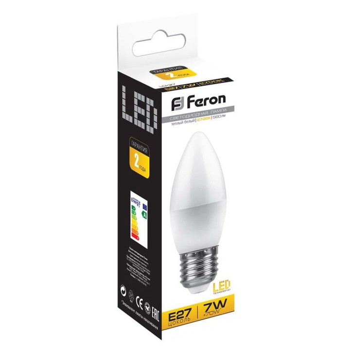Лампа светодиодная LED 7вт E27 теплый матовая свеча Лампа светодиодная LED 7вт E27 теплый матовая свеча