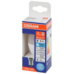 Лампа светодиодная LED 7Вт Е14 6500К 600Лм свеча 220В (замена 60Вт) OSRAM