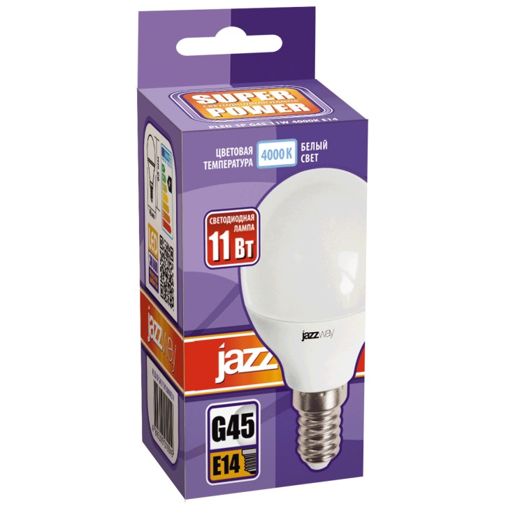 Лампа светодиодная LED 11Вт 230Вт E14 белый матовый шар Jazzway Лампа светодиодная LED 11Вт 230Вт E14 белый матовый шар Jazzway