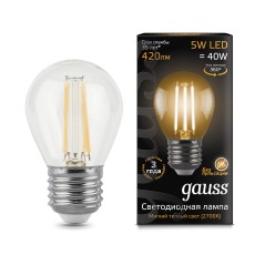 Лампа Gauss Filament Шар 5W 420lm 2700К Е27 LED 1/10/50