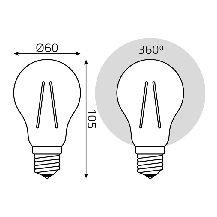 Лампа Gauss Filament А60 10W 930lm 2700К Е27 LED 1/10/40