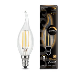 Лампа Gauss Filament Свеча на ветру 5W 420lm 2700К Е14 диммируемая LED 1/10/50