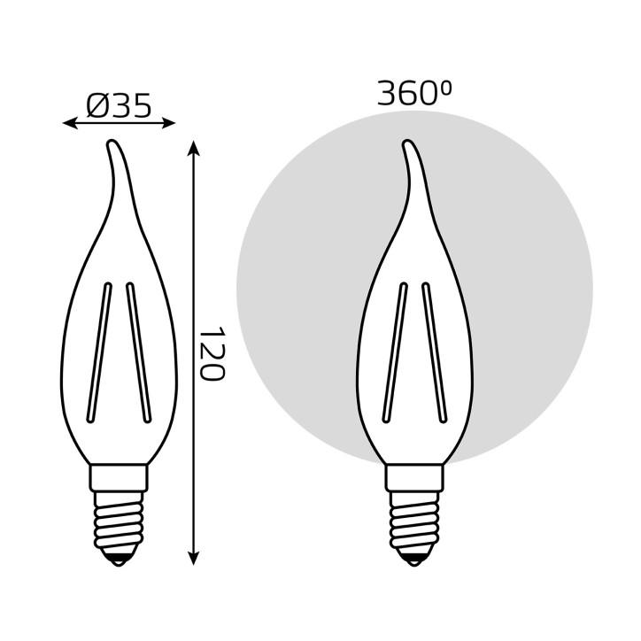 Лампа Gauss Filament Свеча на ветру 5W 420lm 2700К Е14 диммируемая LED 1/10/50