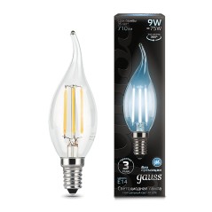 Лампа Gauss Filament Свеча на ветру 9W 710lm 4100К Е14 LED 1/10/50