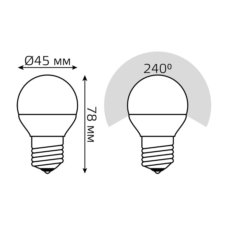 Лампа Gauss Шар 7W 550lm 4100K Е27 шаг. диммирование LED 1/10/100