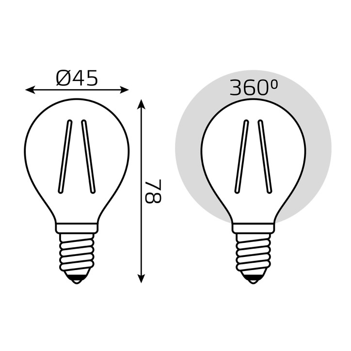 Лампа Gauss Filament Шар 9W 680lm 2700К Е14 LED 1/10/50