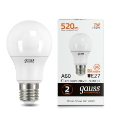 Лампа Gauss Elementary A60 7W 520lm 3000K E27 LED 1/10/50