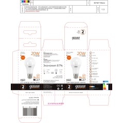 Лампа светодиодная LED 20 Вт 1520 лм 3000К А60 груша теплый E27 AC 220В Elementary Gauss