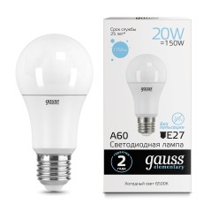 Лампа Gauss Elementary A60 20W 1750lm 6500K E27 LED 1/10/50