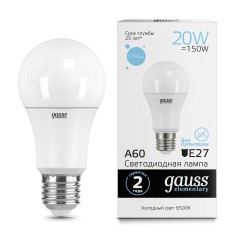 Лампа светодиодная LED 20 Вт 1750 лм 6500К А60 груша холодный E27 AC 220В Elementary Gauss