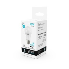 Лампа светодиодная LED 20 Вт 1600 лм 4100К А60 груша нейтральный E27 AC 220В Elementary Gauss